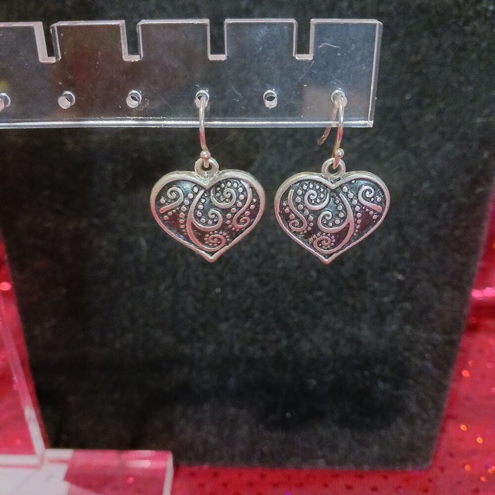 Silver Plate Scroll Heart Earrings